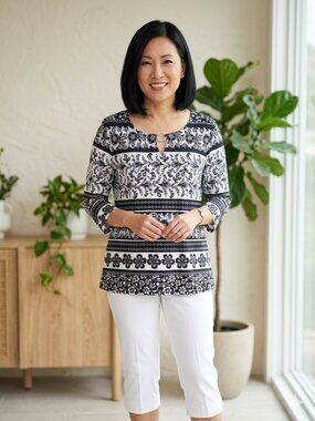 Allison Daley Petite Large Womens Floral Pullover 3/4 Sleeve Tunic Relaxed NWT